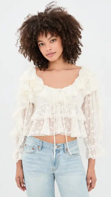 For Love & Lemons Lilou Blouse Cream | Thumbnail 2 For Love & Lemons Lilou Blouse Cream | Thumbnail 2