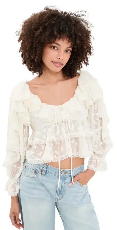 For Love & Lemons Lilou Blouse Cream | Thumbnail 1 For Love & Lemons Lilou Blouse Cream | Thumbnail 1