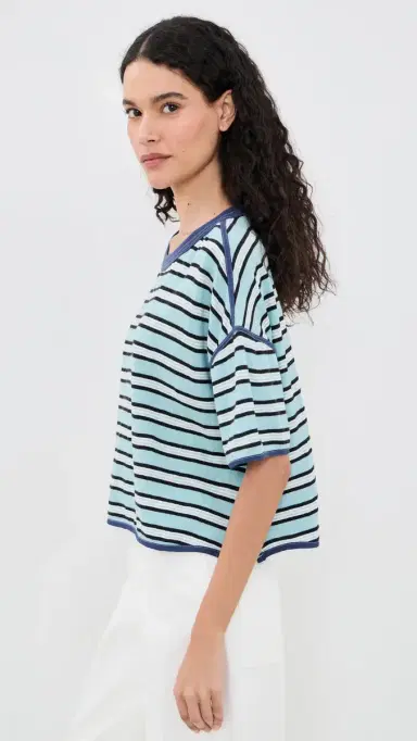 Free People Clean Rugby Tee Crystal Blue Combo S | Thumbnail 4