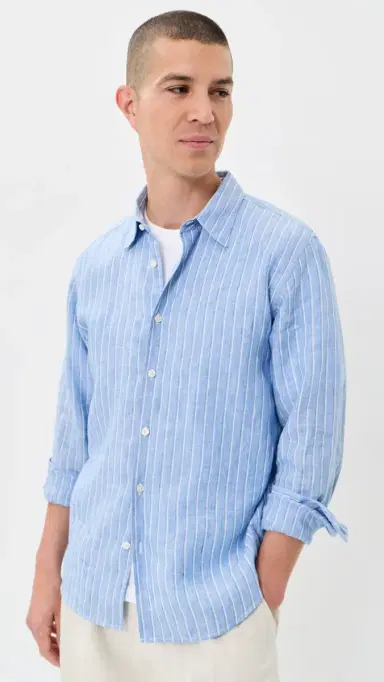 Theory Irving Stripe Top In Relaxed Linen Crisp Blue Multi M | Thumbnail 2 Theory Irving Stripe Top In Relaxed Linen Crisp Blue Multi M | Thumbnail 2