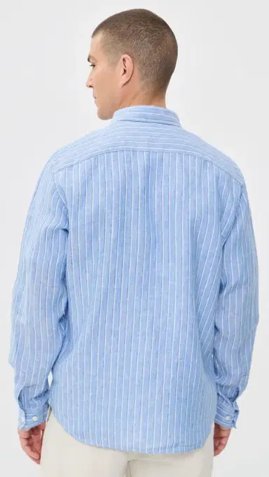 Theory Irving Stripe Top In Relaxed Linen Crisp Blue Multi M | Thumbnail 3 Theory Irving Stripe Top In Relaxed Linen Crisp Blue Multi M | Thumbnail 3