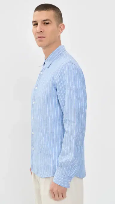 Theory Irving Stripe Top In Relaxed Linen Crisp Blue Multi M | Thumbnail 4 Theory Irving Stripe Top In Relaxed Linen Crisp Blue Multi M | Thumbnail 4