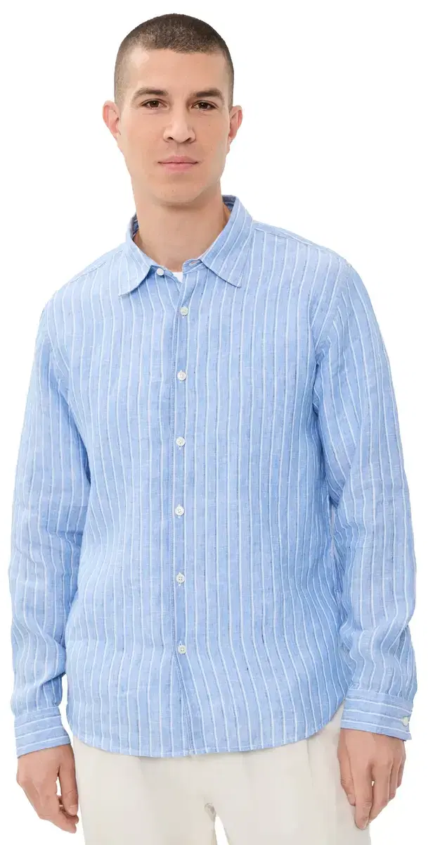 Theory Irving Stripe Top In Relaxed Linen Crisp Blue ulti