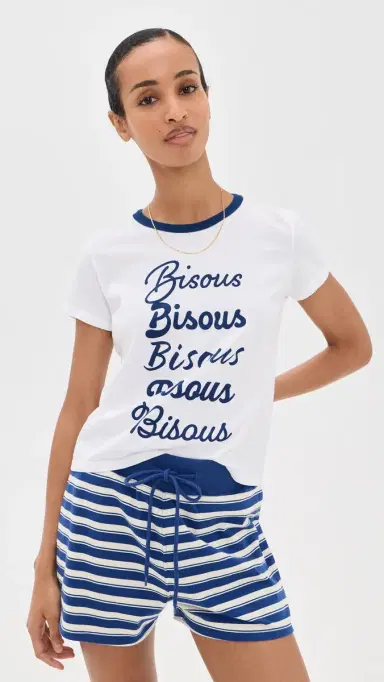 Sunny Somewhere Bisous Ringer Tee Navy Ringer L | Thumbnail 2