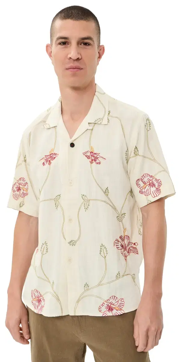Kardo Ronen Hand Embroidered Floral Shirt Natural M