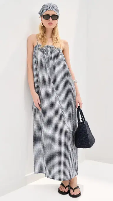 LE BOP Camille Maxi Dress Navy Check S | Thumbnail 2