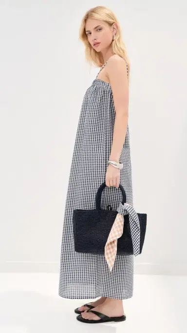 LE BOP Camille Maxi Dress Navy Check S | Thumbnail 4