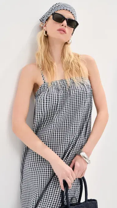 LE BOP Camille Maxi Dress Navy Check S | Thumbnail 6