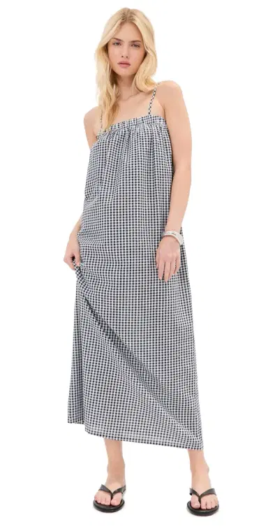 LE BOP Camille Maxi Dress Navy Check S | Thumbnail 1