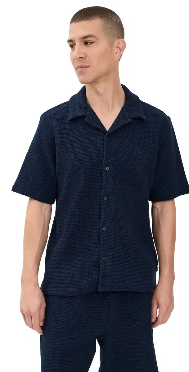 Clayland Textured Interlock Shirt Navy