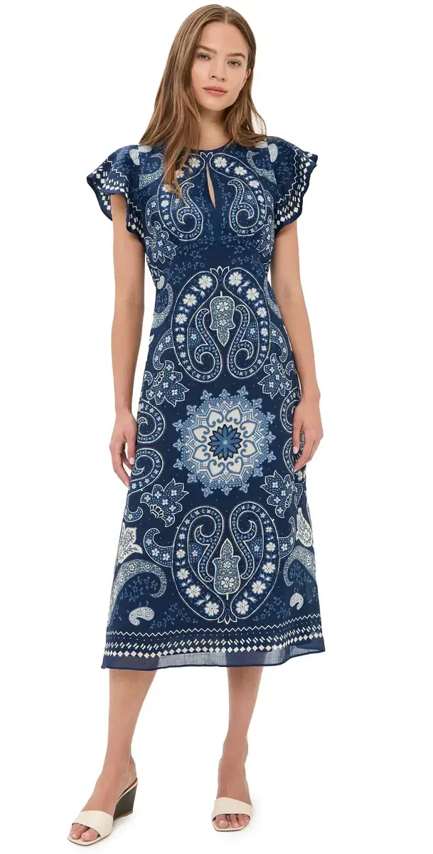 Sea Emelina Print Midi Dress Navy