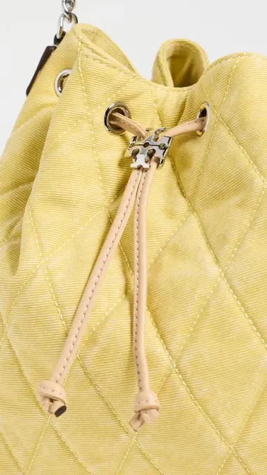 Tory Burch Charlie Quilted Denim Drawstring Shoulder Bag Yellow One Size | Thumbnail 5 Tory Burch Charlie Quilted Denim Drawstring Shoulder Bag Yellow One Size | Thumbnail 5