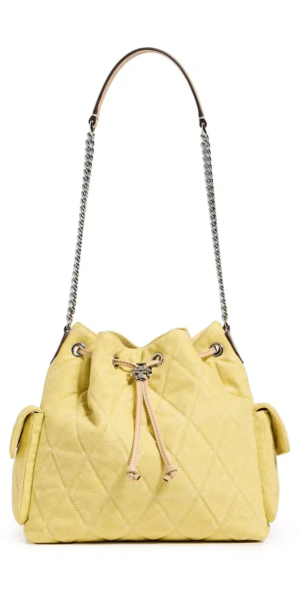Charlie Quilted Denim Drawstring Shoulder Bag Yellow One Size