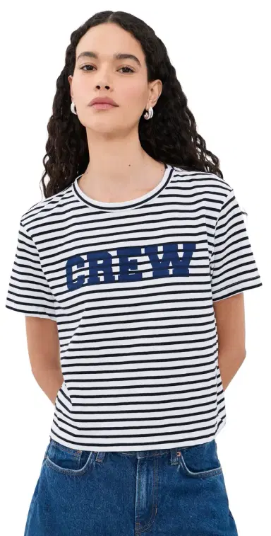 Sunny Somewhere Crew Stripe Tee Navy Stripe | Thumbnail 1 Sunny Somewhere Crew Stripe Tee Navy Stripe | Thumbnail 1