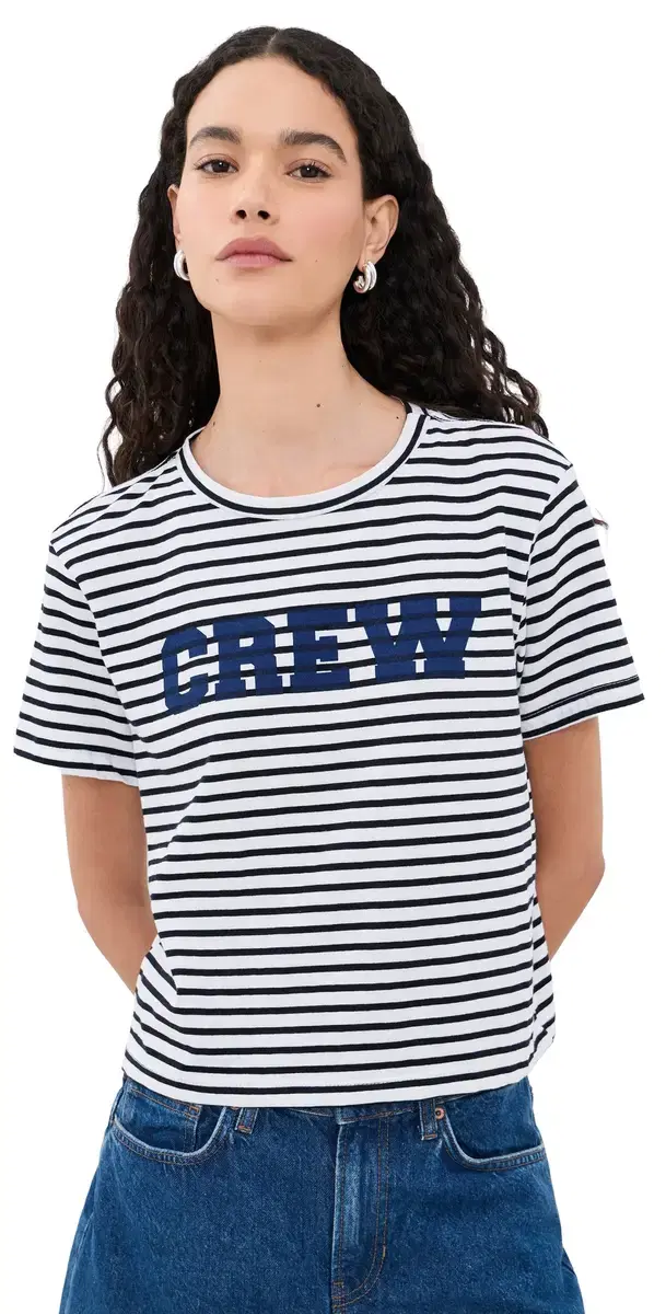 Sunny Somewhere Crew tripe Tee Navy tripe