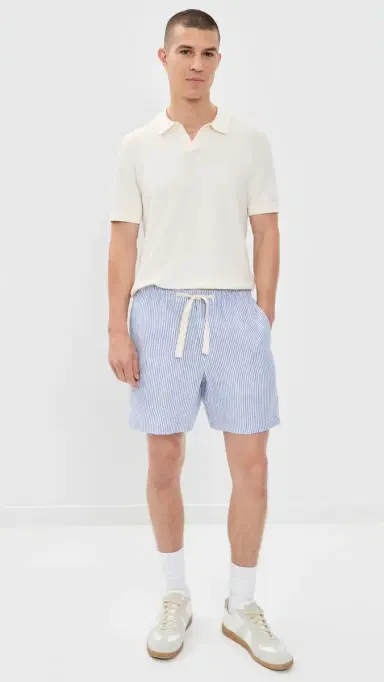 Orlebar Brown Alex Fine Hemp Stripe Shorts 7.5 Bergamo Blue Stripe | Thumbnail 5