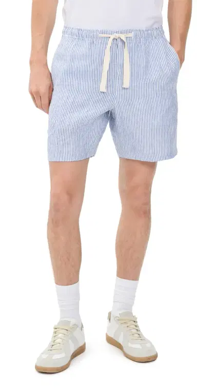 Orlebar Brown Alex Fine Hemp Stripe Shorts 7.5 Bergamo Blue Stripe | Thumbnail 1