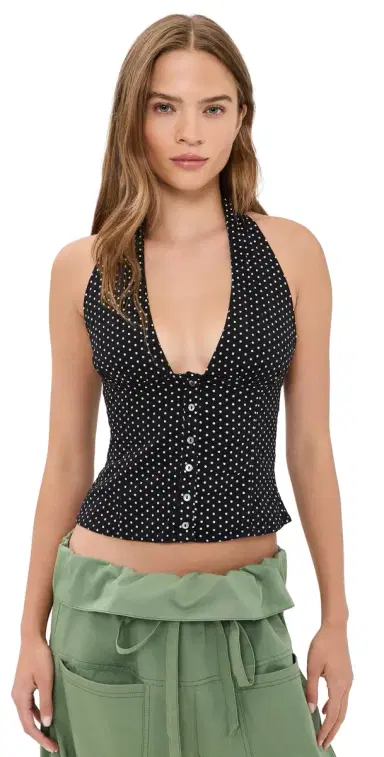 Free People Ramona Printed Halter Top Black Combo M | Thumbnail 1