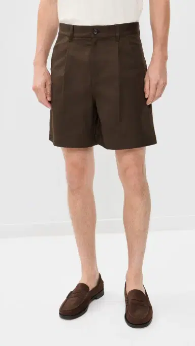 Aaron Levine Cotton Linen Pleated Shorts 7 Brown 32 | Thumbnail 2