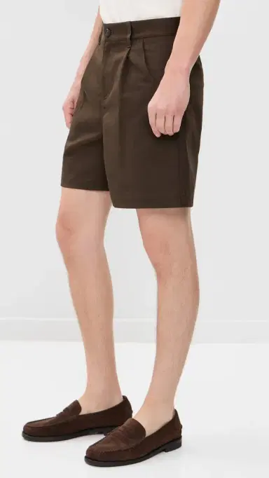 Aaron Levine Cotton Linen Pleated Shorts 7 Brown 32 | Thumbnail 4