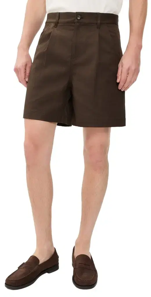 Aaron Levine Cotton Linen Pleated Shorts 7 Brown