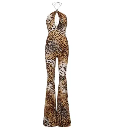 Roberto Cavalli Jaguar-print cutout jersey jumpsuit | Thumbnail 1
