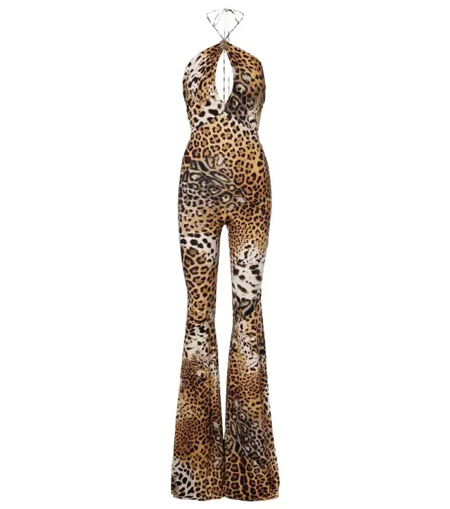 Roberto Cavalli Jaguar-print cutout jersey jumpsuit