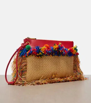 Dolce & Gabbana Fringed woven leather-trimmed pouch | Thumbnail 4