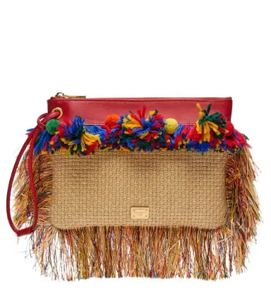 Dolce & Gabbana Fringed woven leather-trimmed pouch | Thumbnail 1