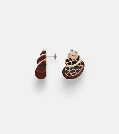 Yvonne Léon Yvonne Léon Coquillage 9kt gold earrings with diamonds and turquoise | Thumbnail 2