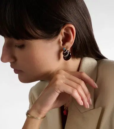 Yvonne Léon Yvonne Léon Coquillage 9kt gold earrings with diamonds and turquoise | Thumbnail 3