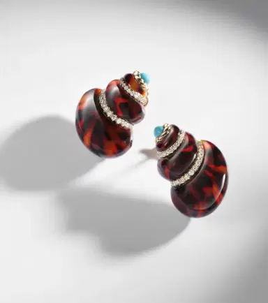 Yvonne Léon Yvonne Léon Coquillage 9kt gold earrings with diamonds and turquoise | Thumbnail 5