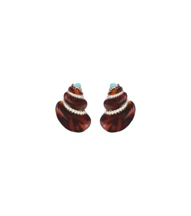 Yvonne Léon Yvonne Léon Coquillage 9kt gold earrings with diamonds and turquoise | Thumbnail 1