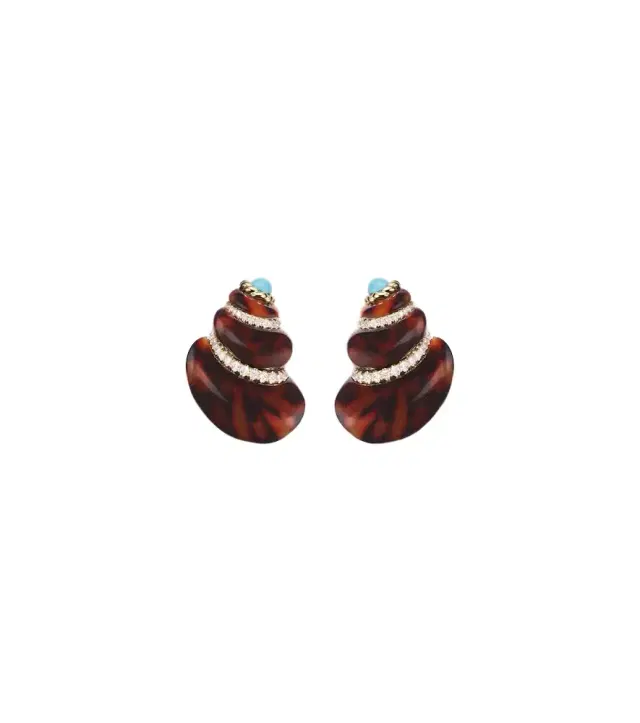 Yvonne Léon Coquillage 9kt gold earrings with diamonds and turquoise