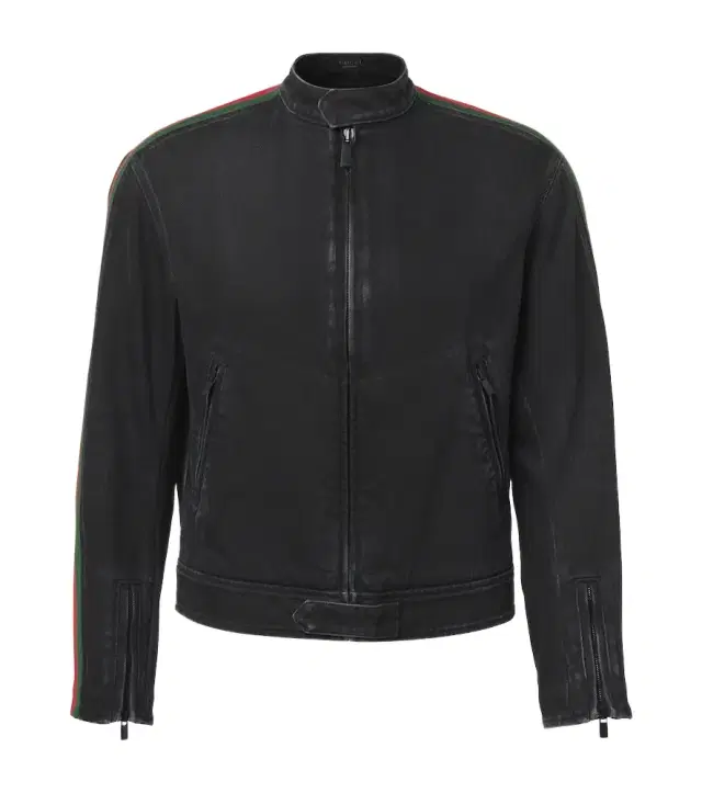 Web Stripe denim biker jacket