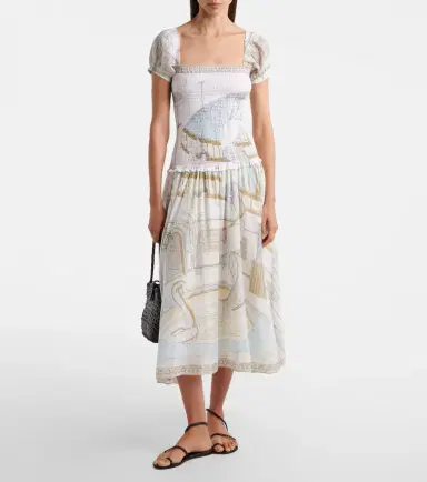 Tory Burch Printed shirred silk and cotton midi dress | Thumbnail 3 Tory Burch Printed shirred silk and cotton midi dress | Thumbnail 3