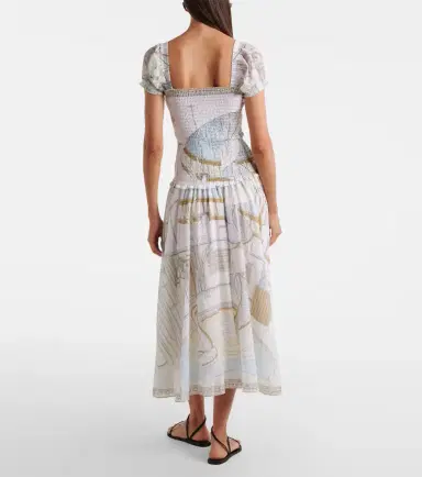 Tory Burch Printed shirred silk and cotton midi dress | Thumbnail 4 Tory Burch Printed shirred silk and cotton midi dress | Thumbnail 4