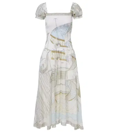 Tory Burch Printed shirred silk and cotton midi dress | Thumbnail 1 Tory Burch Printed shirred silk and cotton midi dress | Thumbnail 1