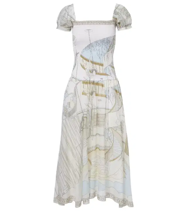Tory Burch Printed shirred silk and cotton midi dress