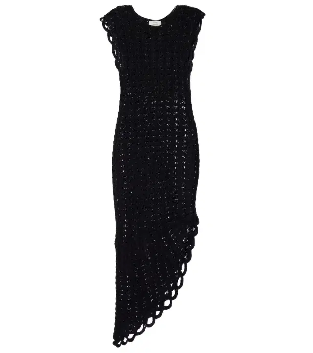 Malena asymmetric scalloped crochet midi dress