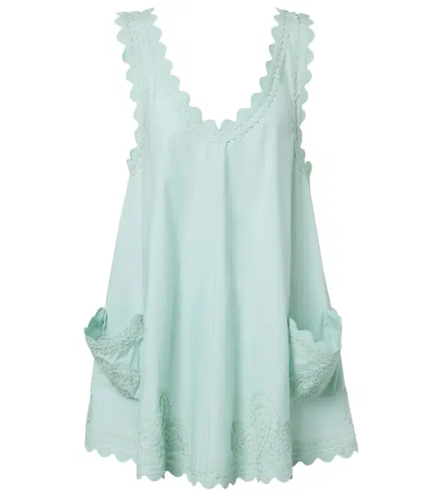 Juliet Dunn Embroidered scalloped cotton poplin minidress