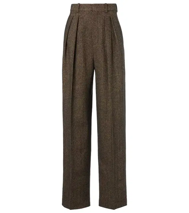 Herringbone wool-blend wide-leg pants