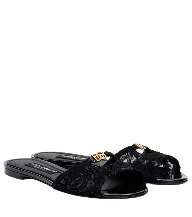 Dolce & Gabbana DG leather-trimmed lace slides