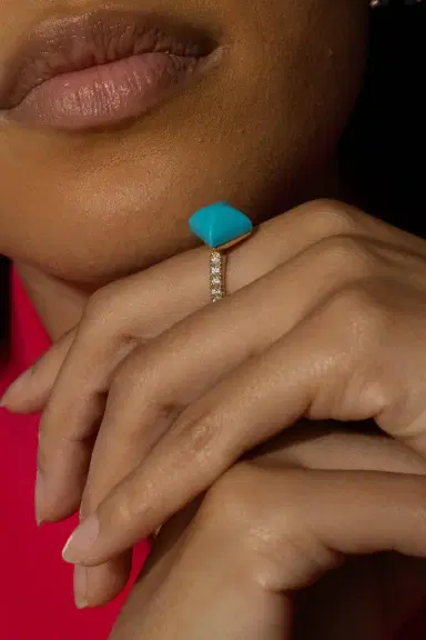 ALETTO BROTHERS Black Onyx Diamond Piramide Turquoise Ring | Thumbnail 3