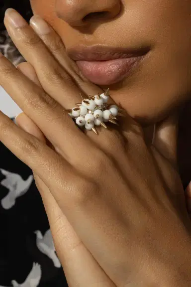 ALETTO BROTHERS Whte Onyx Spiked Muse Ring | Thumbnail 6