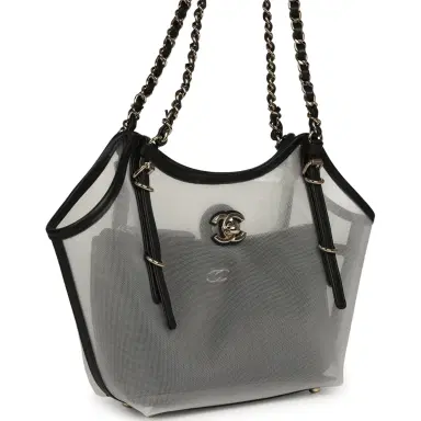 Chanel Chanel Small Coco Beach Shopping Bag Transparent Mesh and Black Calfskin Light Gold Hardware | Thumbnail 2