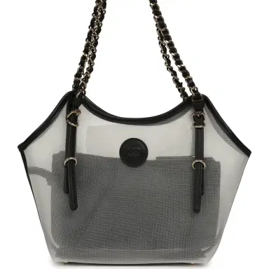 Chanel Chanel Small Coco Beach Shopping Bag Transparent Mesh and Black Calfskin Light Gold Hardware | Thumbnail 4