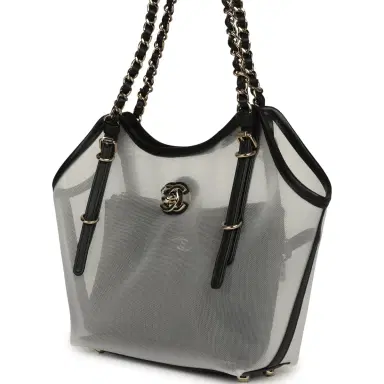 Chanel Chanel Small Coco Beach Shopping Bag Transparent Mesh and Black Calfskin Light Gold Hardware | Thumbnail 5