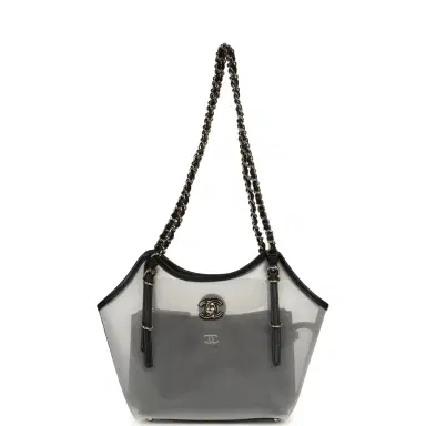 Chanel Chanel Small Coco Beach Shopping Bag Transparent Mesh and Black Calfskin Light Gold Hardware | Thumbnail 7