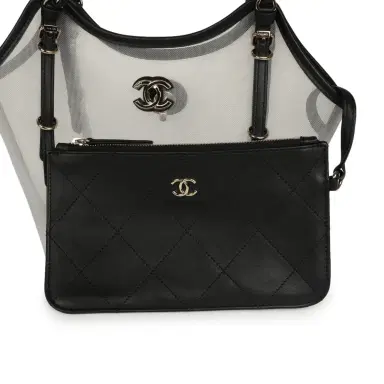 Chanel Chanel Small Coco Beach Shopping Bag Transparent Mesh and Black Calfskin Light Gold Hardware | Thumbnail 8